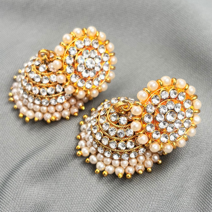 Bharatanatyam Dance Jewellery - 4L Jimiki with Kammal P Full White Stone image 3