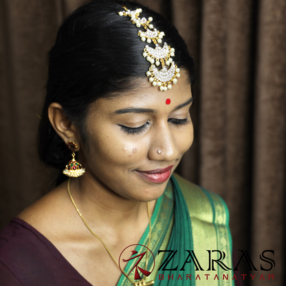 Bharatanatyam Dance Jewellery - 5 Lines Moon White Stone Netti Chutti image 1