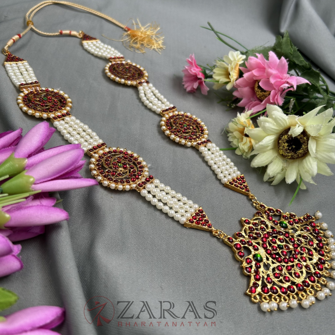 Bharatanatyam Dance Jewellery - 4 Lines Beads Padak RG Kemp (Muthu Maalai) image 1