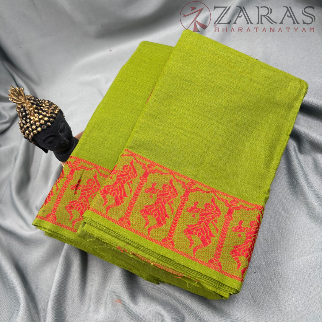 Bharatanatyam Dance Practice Saree - Green with Pink Doll Border image 1