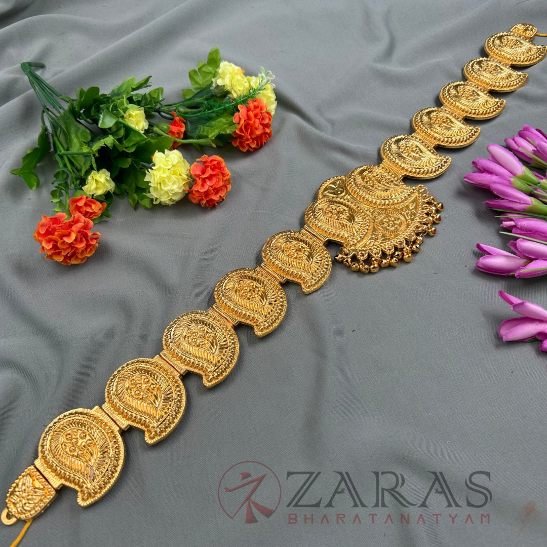 Bharatanatyam Dance Jewellery - Full Gold D Manga Hip Belt (Ottiyanam) image 2