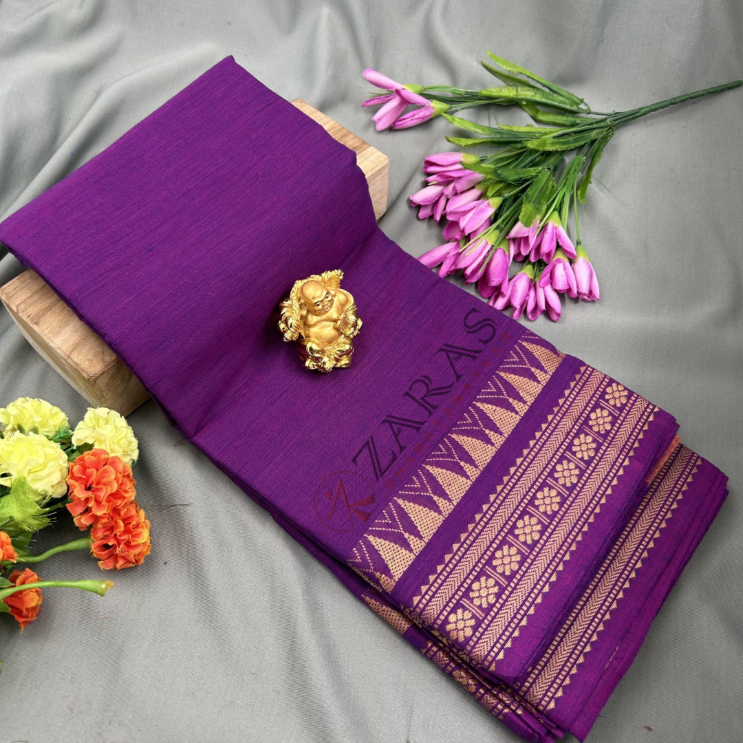 Bharatanatyam Dance Practice Saree - Purple with Gold Gopuram Border (6 mtr) image 0