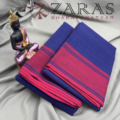 Bharatanatyam Dance Practice Saree - Dark Blue with Pink Plain Border image 2