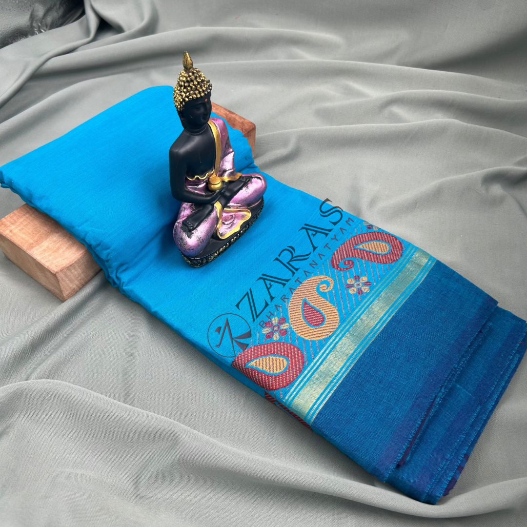Bharatanatyam Dance Practice Saree - Blue D BL Manga Border image 1
