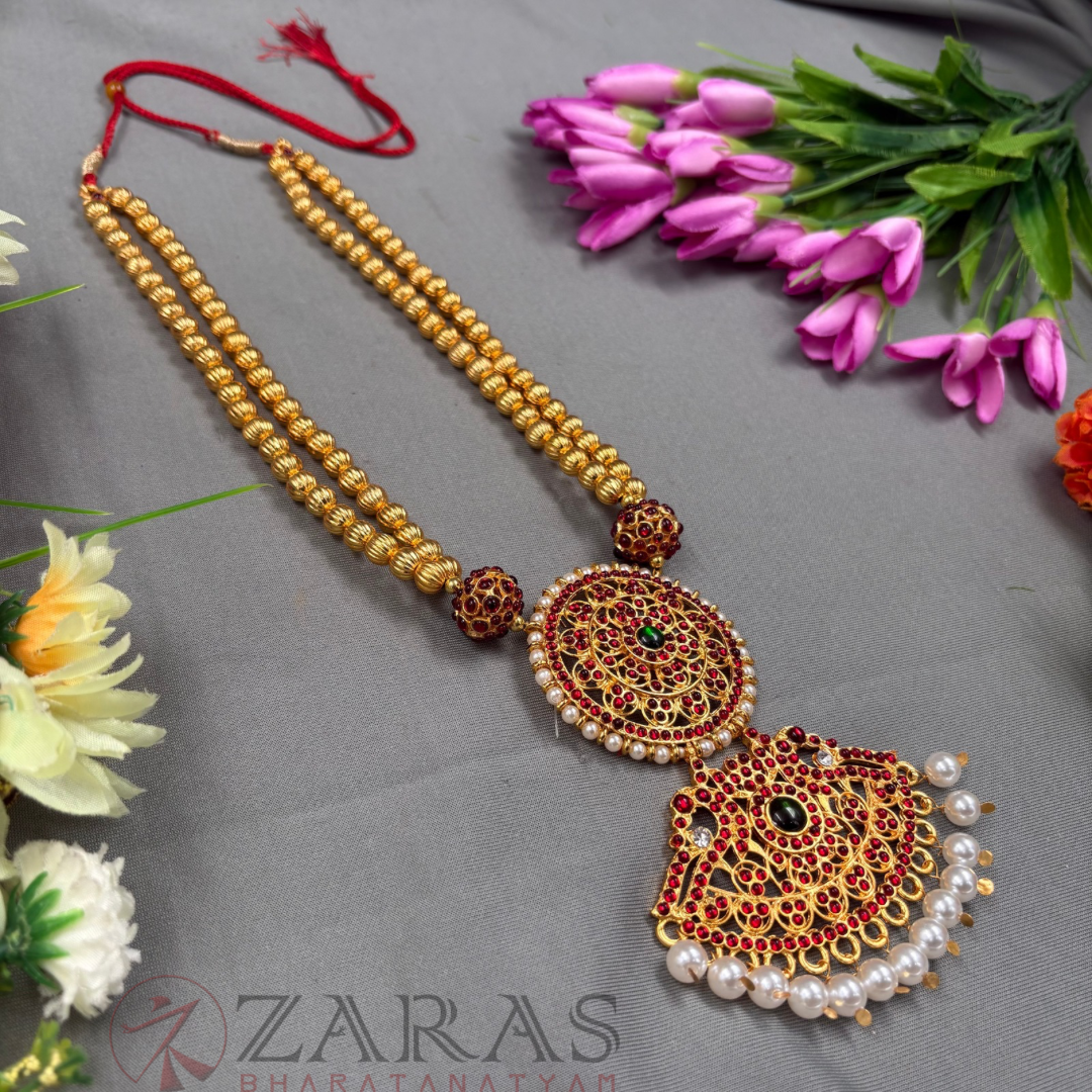 Bharatanatyam Dance Jewellery Haaram - 2 L Balls Gold RG Kemp Maalai / Long Beads image 1