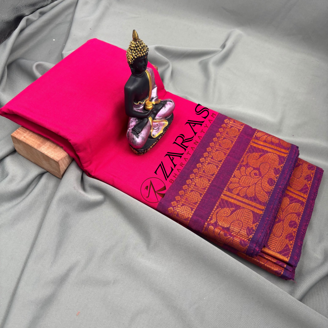 Bharatanatyam Dance Practice Saree - Pink Violet Big Peacock Border image 1