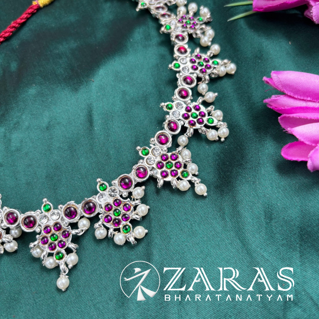 Bharatanatyam Dance Silver Jewellery - Flower Necklace PG Kemp Beads image 1