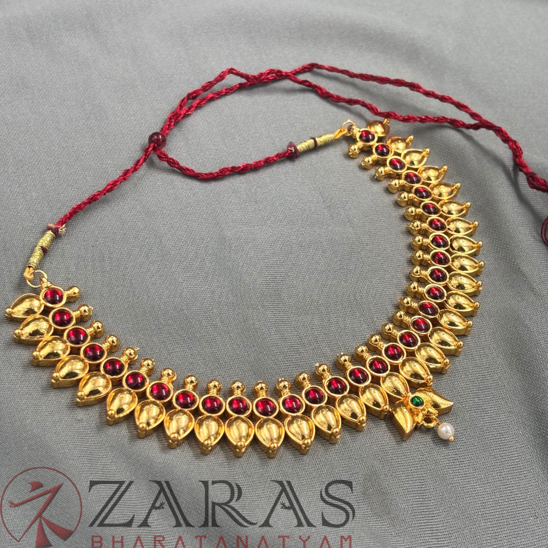 Bharatanatyam Dance Jewellery - Necklace Thilagam Design Red Kemp T image 3