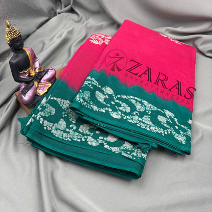 Bharatanatyam Dance Practice Saree - Pink with Green Bandini Saree image 2