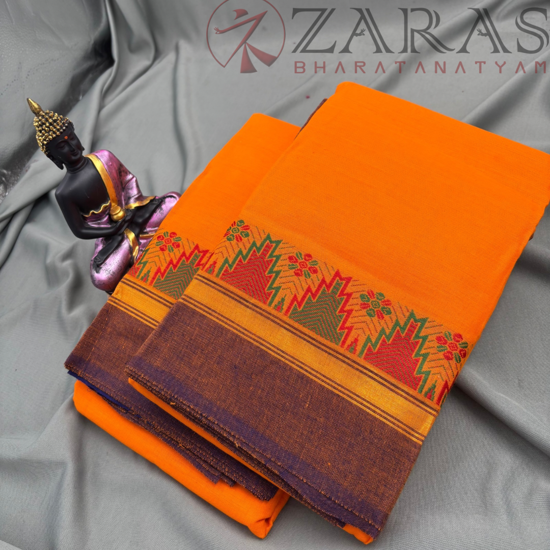 Bharatanatyam Dance Practice Saree - Mango Yellow Violet Gopuram Border image 2