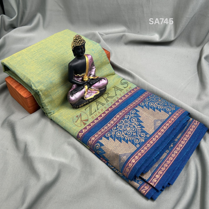 Bharatanatyam Dance Practice Saree - Pista Green with L Blue Temple Border (6 mtr) image 0