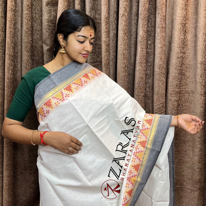 Bharatanatyam Dance Practice Saree - White Grey Gopuram Border image 0