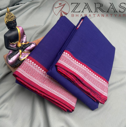 Bharatanatyam Dance Practice Saree - Blue with Red Diamond Border image 1