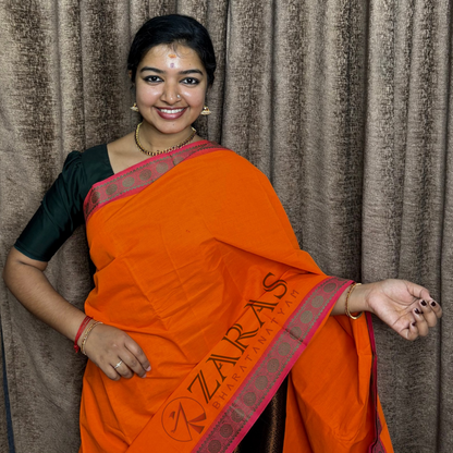 Bharatanatyam Dance Practice Saree - Orange with Red Single Coin Border image 0