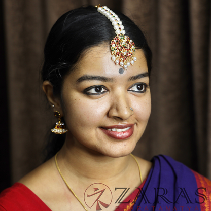 Bharatanatyam Dance Jewellery - Leaf RG Kemp Netti Chutti Bo 2 Line Pearls image 1