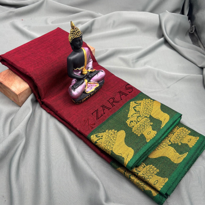 Bharatanatyam Dance Practice Saree - Maroon with Green Salangai Border image 0