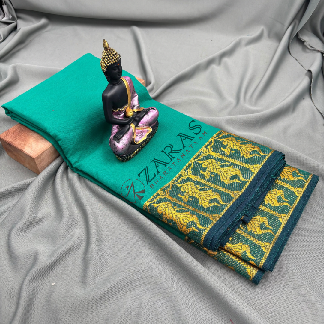 Bharatanatyam Dance Practice Saree - C Green Gold Doll Border image 1