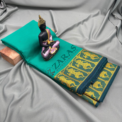 Bharatanatyam Dance Practice Saree - C Green Gold Doll Border image 1