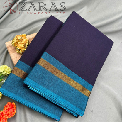 Bharatanatyam Dance Practice Saree - Navy Blue with L blue Plain Border image 1