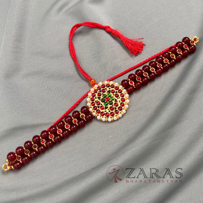 Bharatanatyam Dance Jewellery - Necklace 2L Maroon Beads Round Kemp image 1