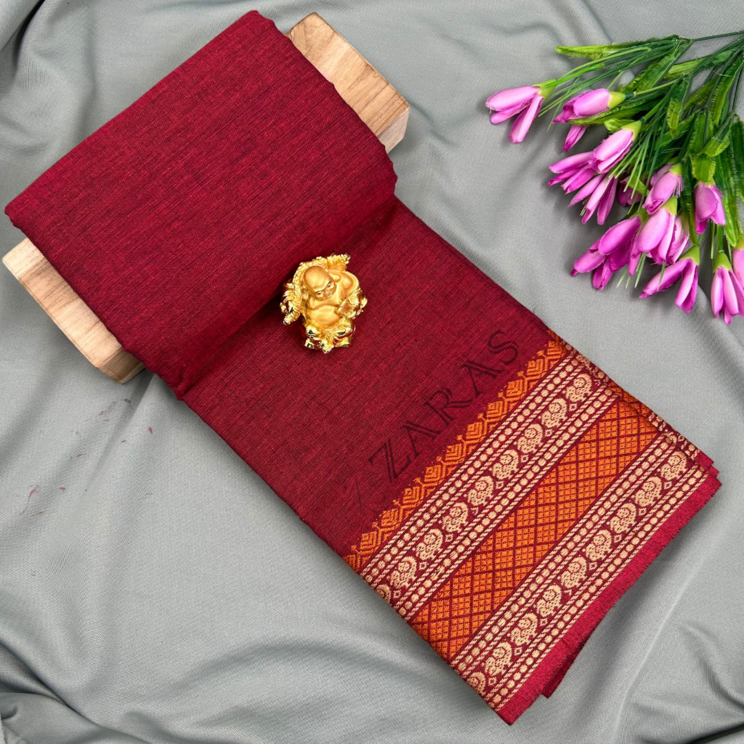 Bharatanatyam Dance Practice Saree - Maroon with Gold Manga Border (6 mtr) image 0