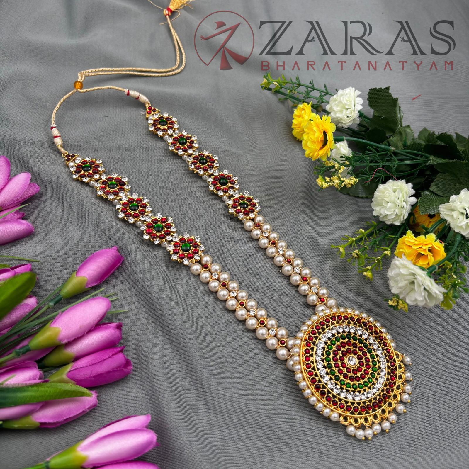 Bharatanatyam Dance Jewellery - Haaram Round Flower Beads RG Kemp image 2