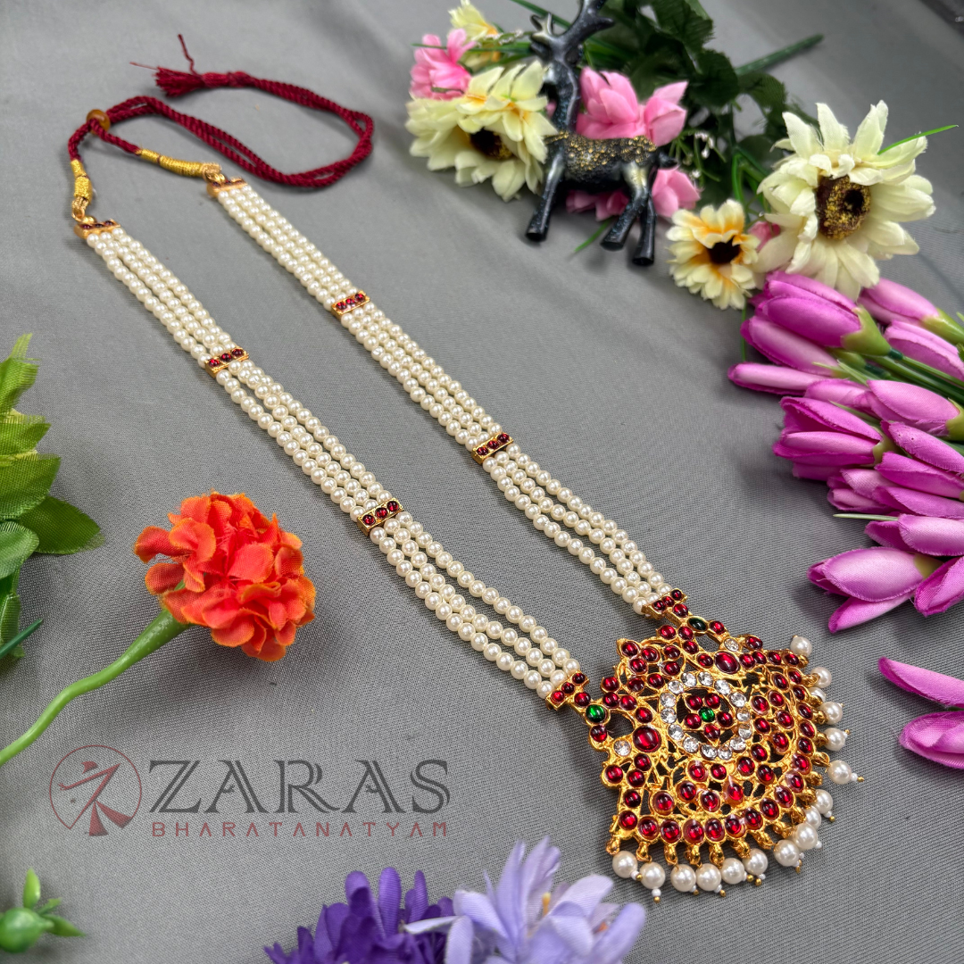 Bharatanatyam Dance Jewellery Haaram - 3 L Padak RG Kemp Beads Maalai / Long Haaram image 2