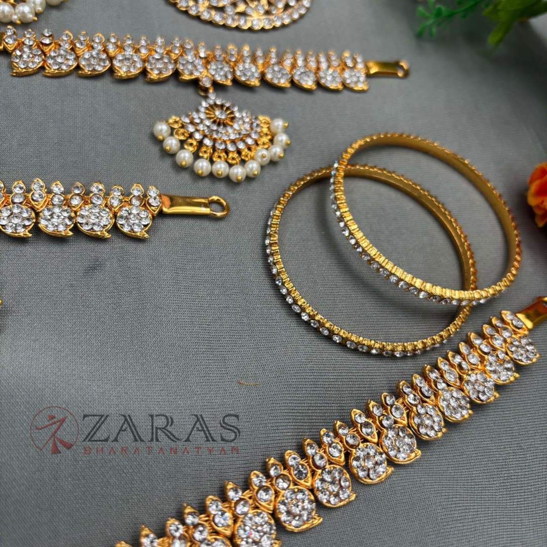 Bharatanatyam Dance Jewellery - Manga Full Set White Stone (2mm) image 3