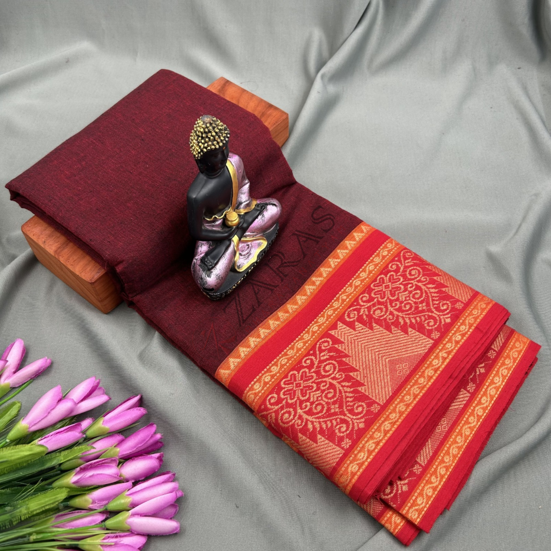 Bharatanatyam Dance Practice Saree - Maroon Mix Red Temple Border (6 mtr) image 0