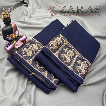 Bharatanatyam Dance Practice Saree - Navy Blue G Silver Doll Border image 2