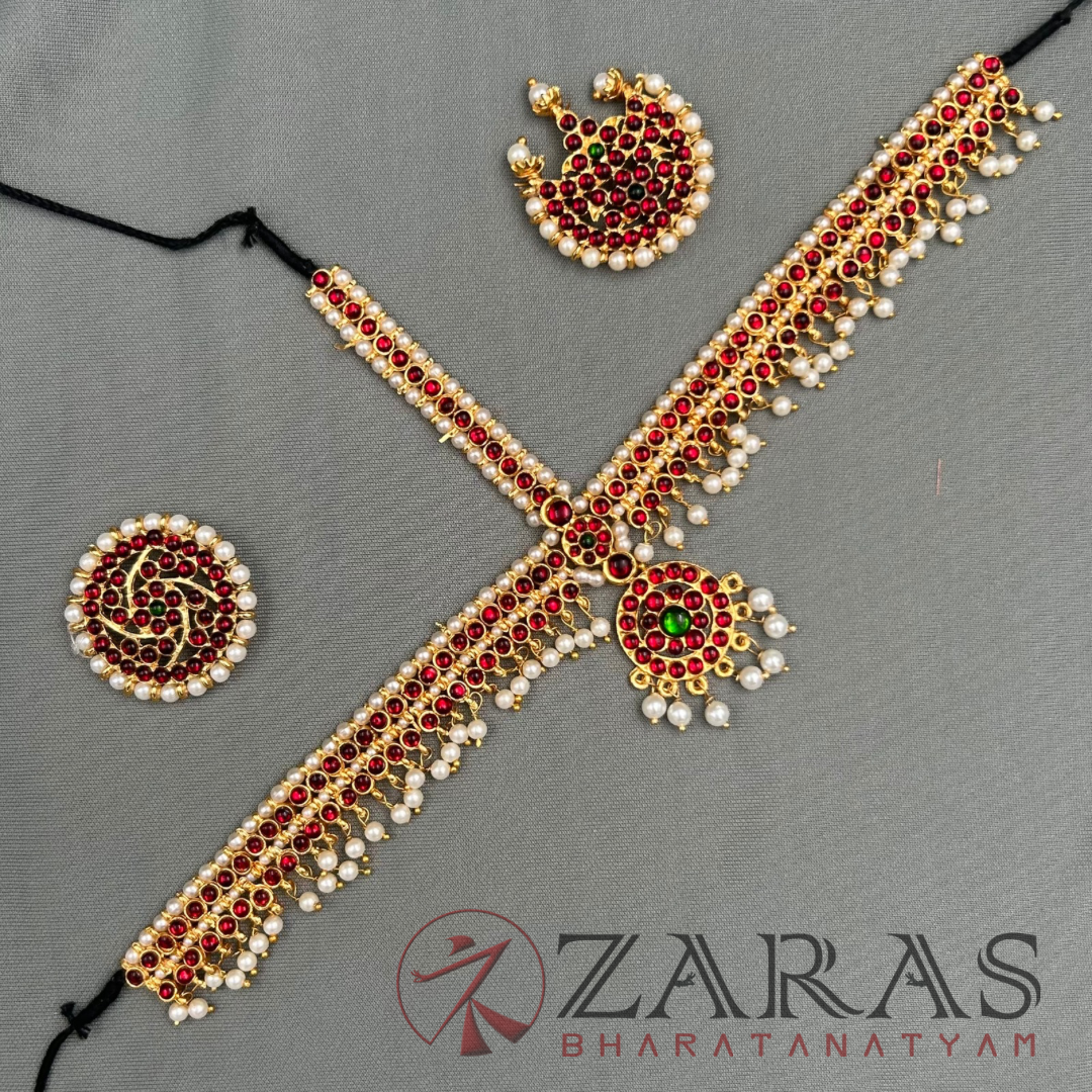 Bharatanatyam Dance Jewellery - Round Design D Side Red Kemp C Balls image 0