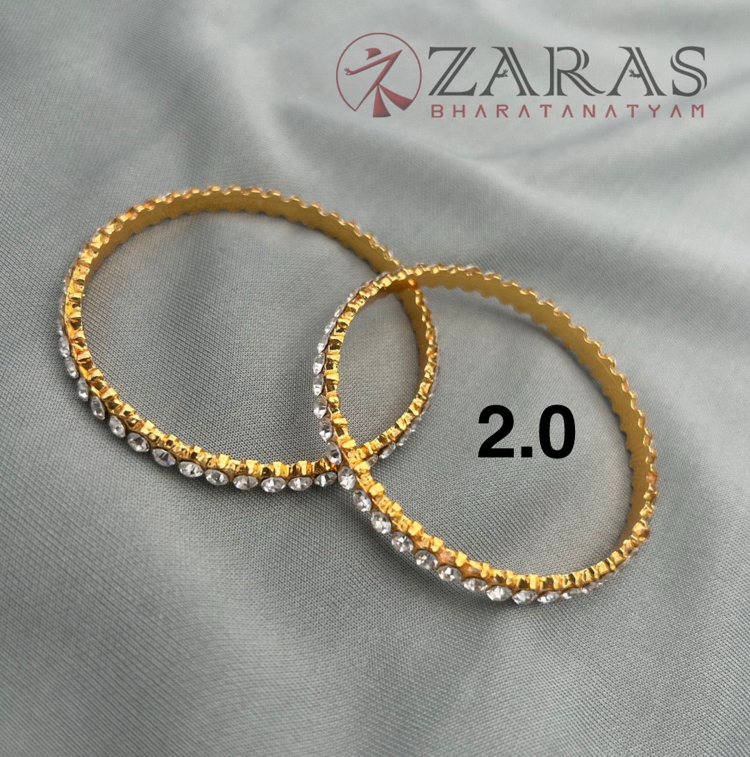 Bharatanatyam Dance Jewellery - Bangles Single Line White Stone