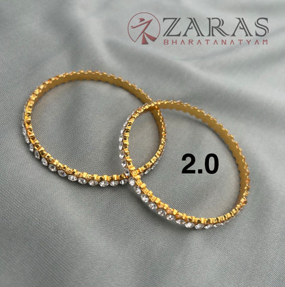 Bharatanatyam Dance Jewellery - Bangles Single Line White Stone