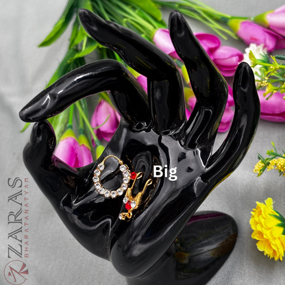 Bharatanatyam Dance Jewellery - Nathu Bullaku White & Red Stones (Small and Big Size)