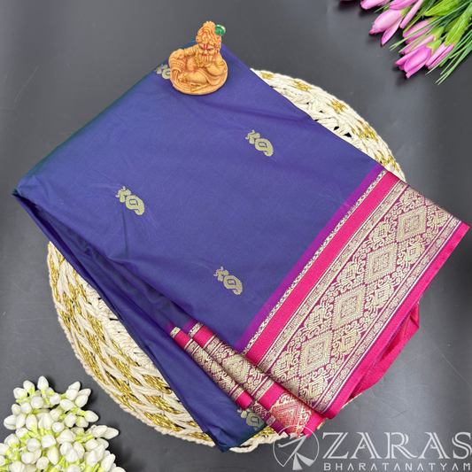 Art Silk Saree + Costume Stitching Readymade (D Blue with Pink)