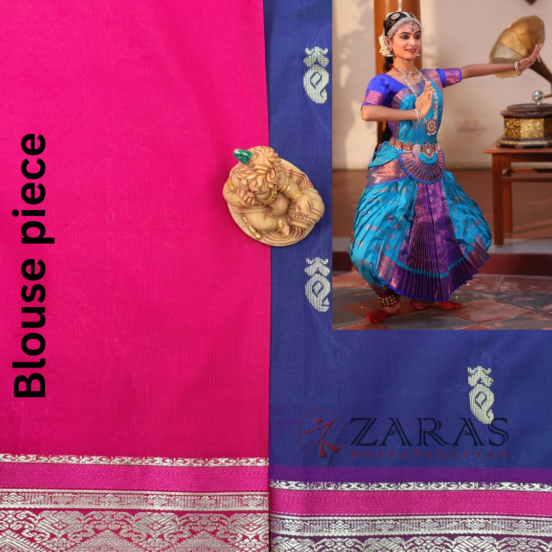 Art Silk Saree + Costume Stitching Readymade (D Blue with Pink)