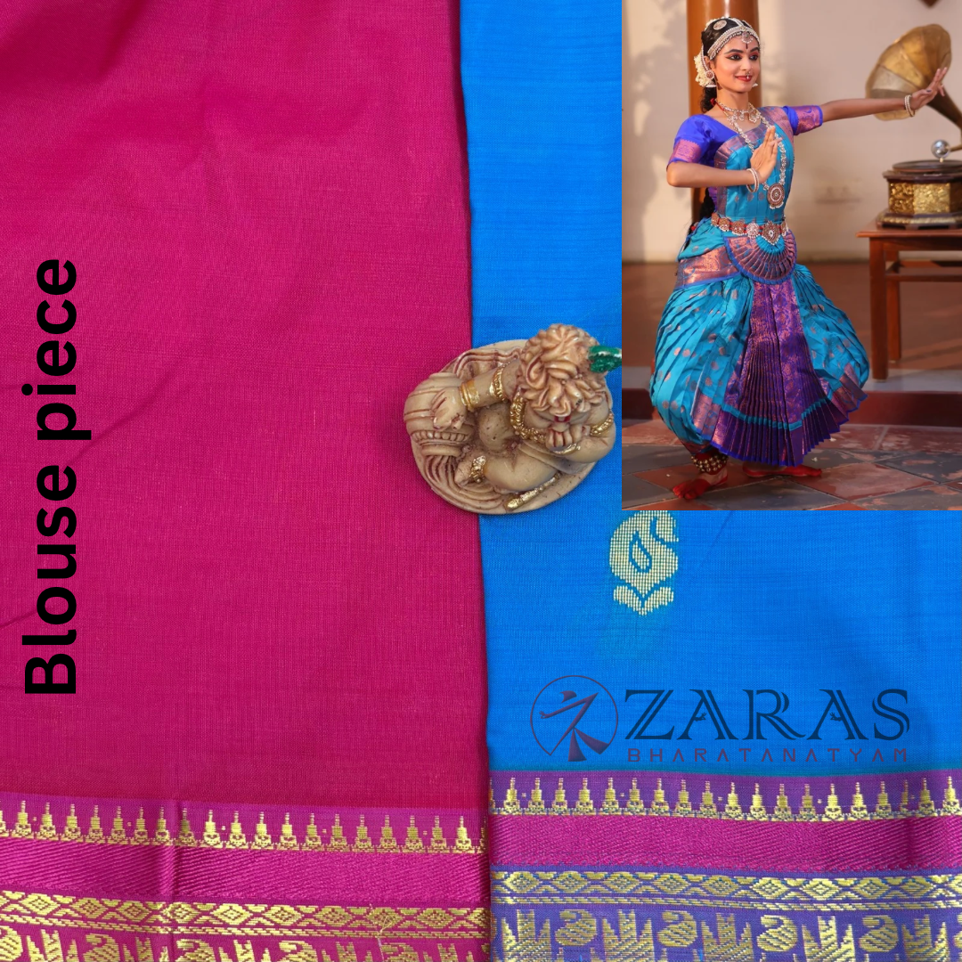 Art Silk Saree + Costume Stitching Readymade (L Blue with Pink)