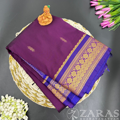 Art Silk Saree + Costume Stitching Readymade (Wine with Blue)