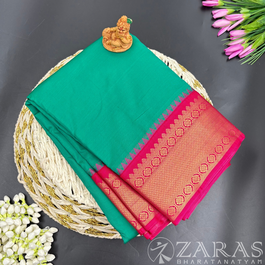 Art Silk Saree + Costume Stitching Readymade (Sea Green with Pink)