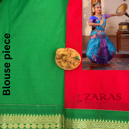 Art Silk Saree + Costume Stitching Readymade (Red with Green)