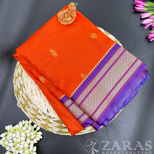 Art Silk Saree + Costume Stitching Readymade (Orange with Violet)