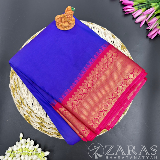 Art Silk Saree + Costume Stitching Readymade (Blue with Pink)