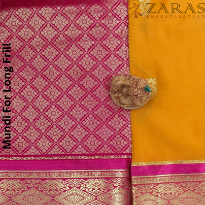 Art Silk Saree + Costume Stitching Readymade (M Yellow with Pink)