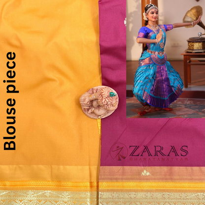 Art Silk Saree + Costume Stitching Readymade (Maroon with Yellow)