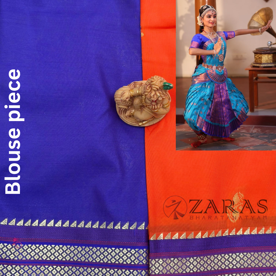 Art Silk Saree + Costume Stitching Readymade (Orange with Violet)