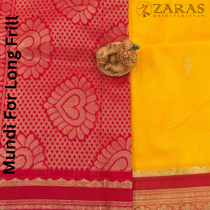 Art Silk Saree + Costume Stitching Readymade (M Yellow with Red)