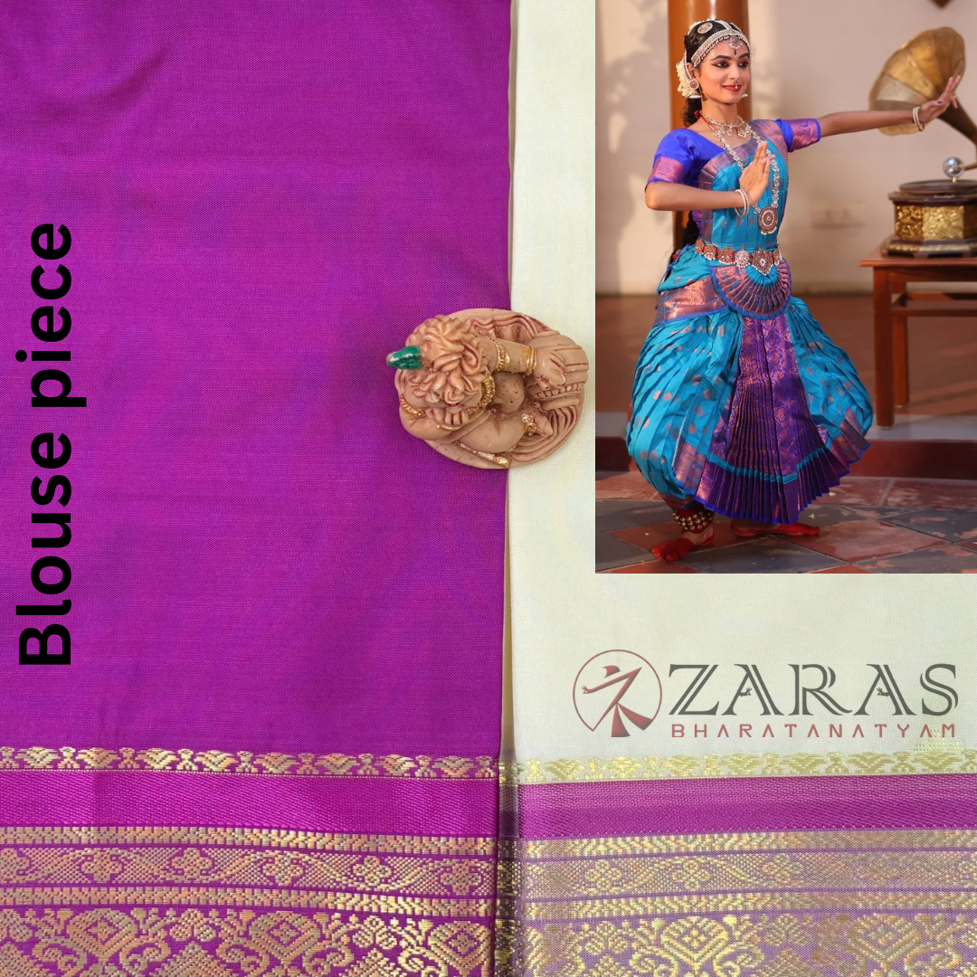 Art Silk Saree + Costume Stitching Readymade (Half White with Purple)