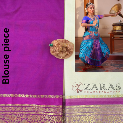 Art Silk Saree + Costume Stitching Readymade (Half White with Purple)