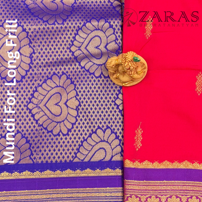 Art Silk Saree + Costume Stitching Readymade (Red with Violet)