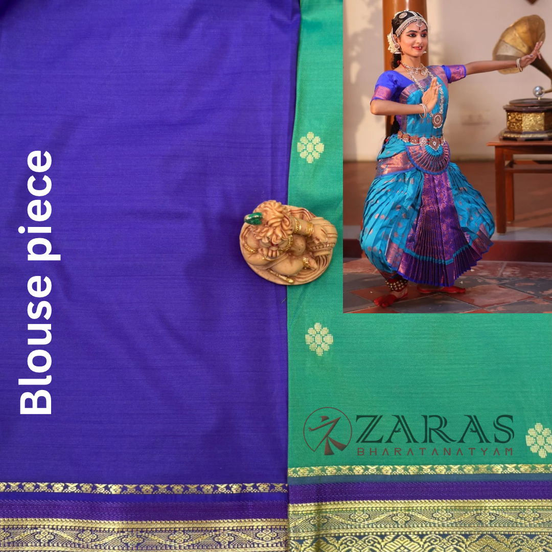 Art Silk Saree + Costume Stitching Readymade (Sea Green with Violet)